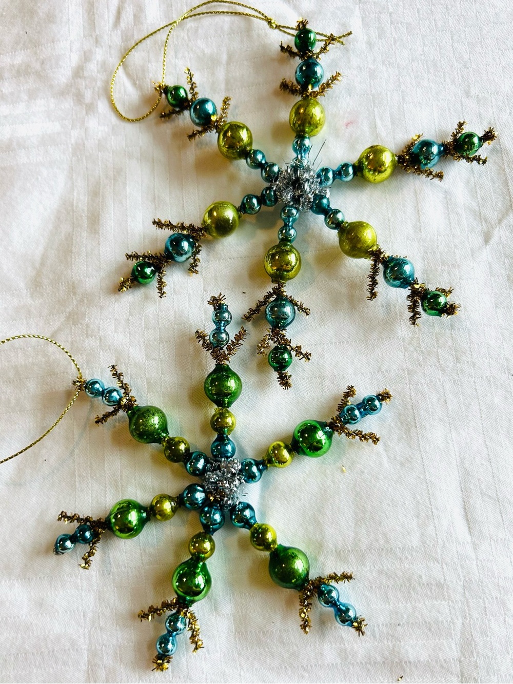 Vintage repurposed mercury, glass bead flowers holiday Christmas ornaments